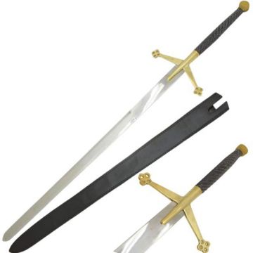 Medieval Warrior Fantasy Claymore Real Sword with Black Leather Sheath KT-1844-52